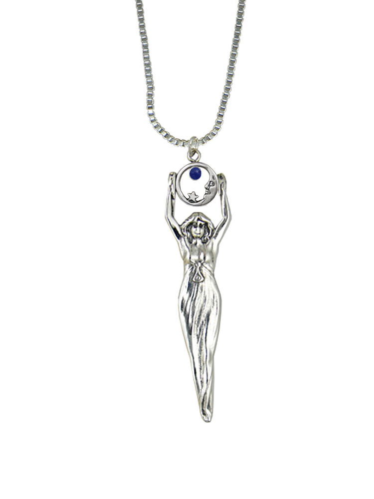 Sterling Silver Moon Goddess Pendant With Lapis Lazuli